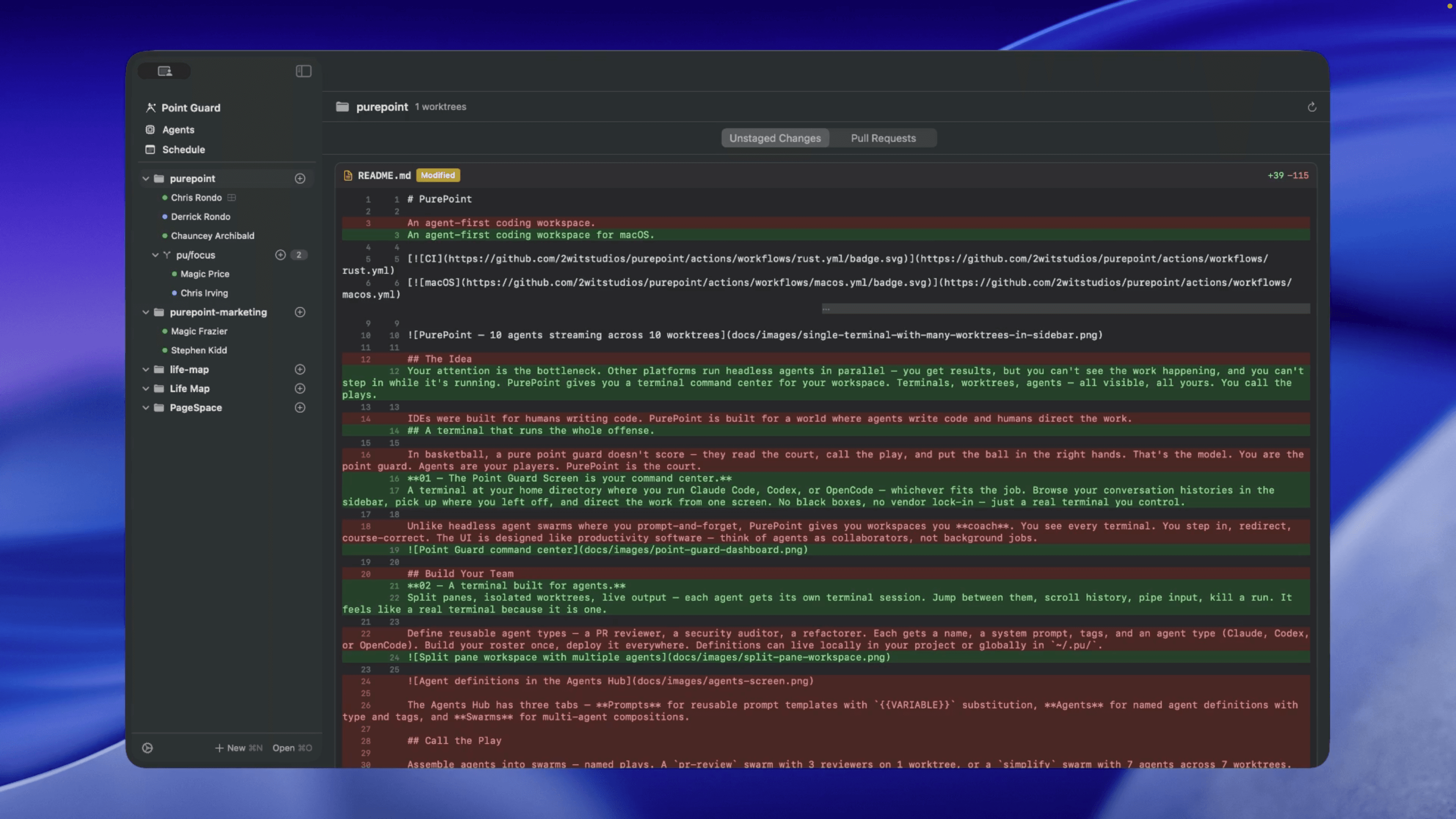 Diff viewer showing agent-generated code changes ready for review