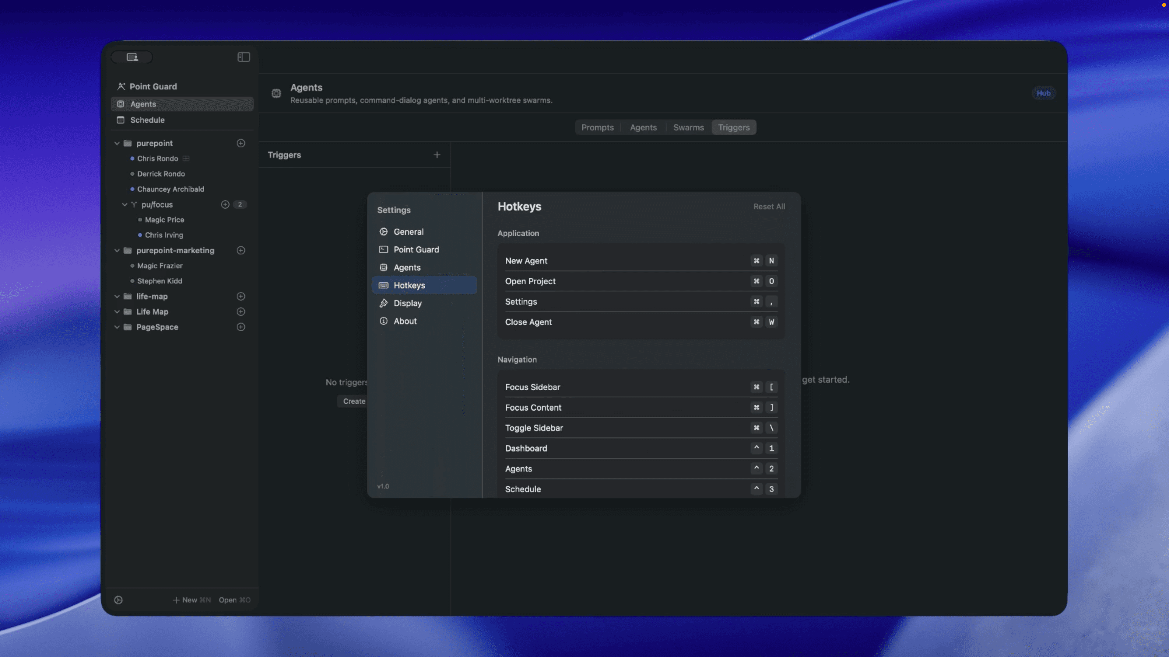 Hotkeys menu showing keyboard shortcuts